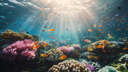 Wall Mural - a view of beautiful tropical fish and coral reefs in the sea