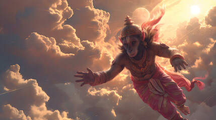 Baby Hanuman flying in the sky