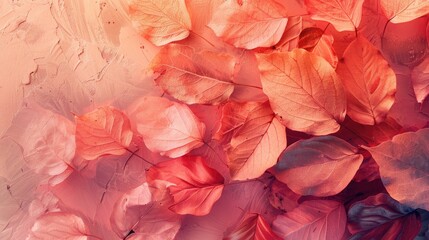  Autumn Leaves Background with Vibrant Colors and Textured Patterns in Soft Pink and Orange