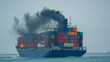 © Yellow Boat - Smoke exhaust gas emissions carbon dioxide from cargo lagre ship container ship,Marine diesel engine exhaust gas from combustion, Gas Emission Air Pollution from transportation. green house effect Eco