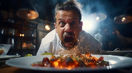 Wall Mural - Close-up of a chef delicately plating a gourmet dish