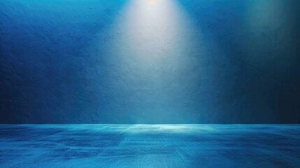 Illuminated Blue Spotlight Studio Room with Gradient Floor and Wall Background for Product Display