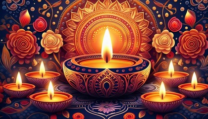 Canvas Print - Diya lamp for Diwali holiday. Icon of ethnic lamp, Indian religious object, symbol of the holiday