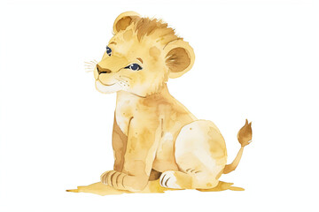 Canvas Print - Cute Watercolor Lion Cub Sitting