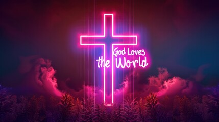 Wall Mural - God Love The World In Glowing Lights