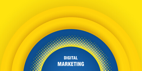 Wall Mural - The design includes a combination of yellow and blue halftone patterns. A bright yellow, blue poster design stands out with its vibrant colors. Blue and yellow Banner