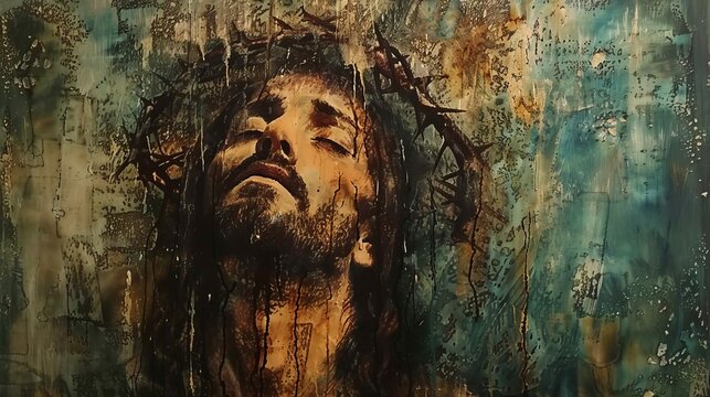 A painting of Jesus with a crown on his head digital illustration