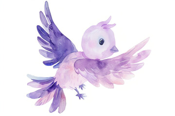 Canvas Print - Watercolor Cute Purple Bird