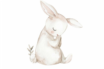 Canvas Print - Watercolor Cute Bunny Illustration