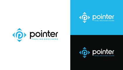 Poster - Circular Initial Letter P Corner Square with Compass Direction Arrow Pointer Logo Design