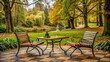 © guntapong - Quiet corner in a park with two empty chairs and a chess board in between