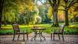© guntapong - Quiet corner in a park with two empty chairs and a chess board in between
