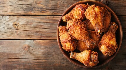 Fried Chicken Delight: Crispy Coated Southern Style Meal on Wooden Table