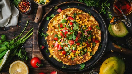 Wall Mural - Mexican corn pancakes, food photography, 16:9