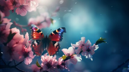 Wall Mural - A butterfly is perched on a pink flower