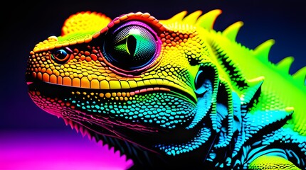 Poster - A close-up of a green dragon-like lizard with scaly skin, resembling an iguana, in a natural wildlife setting