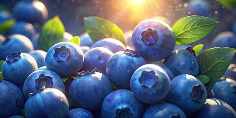 Close-up of fresh and vibrant blueberries glowing in natural light