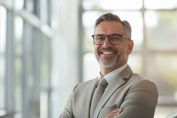 Wall Mural - Smiling businessman in suit and glasses.