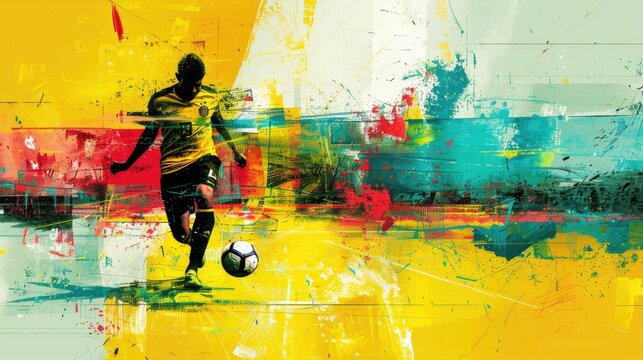Soccer sports themed abstract painting with football and player Illustration