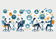 © Perfect Vector - Business team collaboration and networking concept in modern office setting, vector illustration of teamwork, professional communication, and digital connectivity during workday