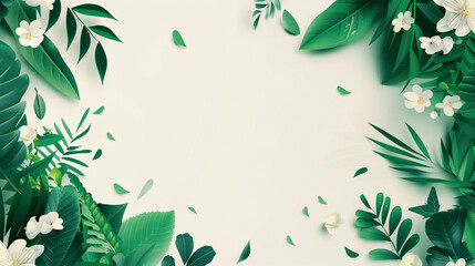 an aesthetic copyspace design showcasing nature element like leaf, tree, flower, seed and dynamic element illustration