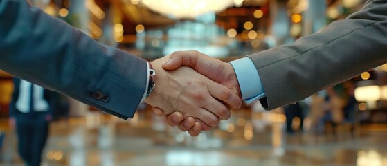 businessman handshake, office background