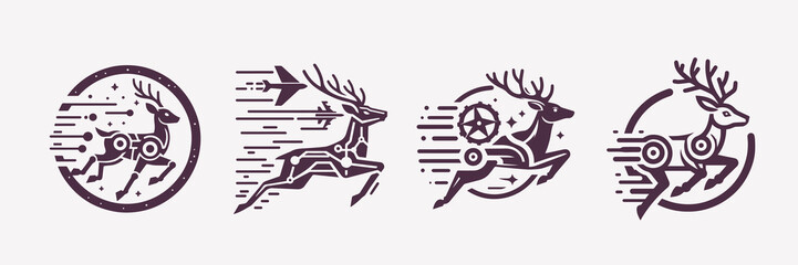 deer robot vector design logo deer symbol design vector illustration icon nature sign emblem animal element graphic set silhouette vintage wild isolated badge template head wildlife reindeer stag