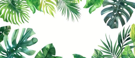Wall Mural - tropical foliage leaves vines on white background