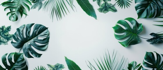 Wall Mural - tropical foliage leaves vines on white background