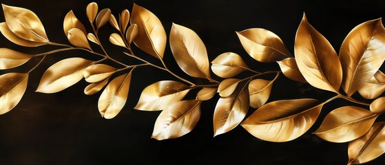 Wall Mural - golden leaves, special effects, pure black background