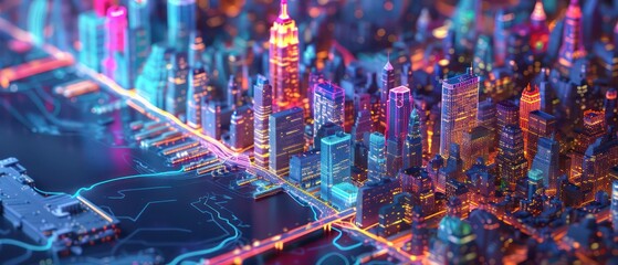 Wall Mural - modern city holographic wireframe isometric map