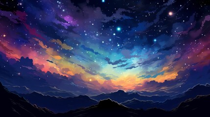 Wall Mural - A beautiful night sky with a colorful sky and stars