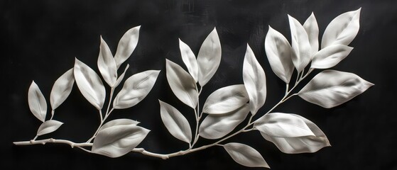 Wall Mural - white leaves, special effects, pure black background
