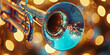© VALUEINVESTOR - metallic trumpet with its bell open, blurred background with bokeh lights, generative AI