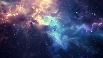 Amazing space nebula. Glowing stardust and colorful gas clouds in deep outer space.