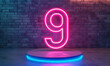 © Aris - Futuristic Neon Glow: 3D Rendered Pink and Blue Number nine 9