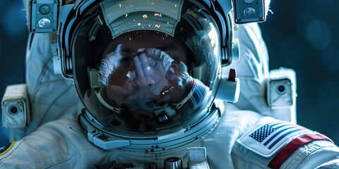 Wall Mural - astronaut in full space suit exploring outer space floating in the galaxy