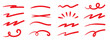 © Polina Tomtosova - Red squiggle brush scribble underline. Marker pen emphasis highlight red swoosh stroke. Vector swoosh brush underline set for accent, marker emphasis squiggle element. Vector illustration
