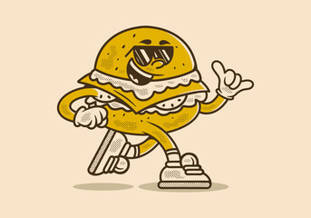 Canvas Print - Vintage mascot character illustration of running burger