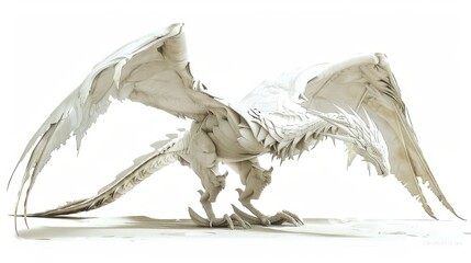 Wall Mural - Statue of a formidable dragon, white background.