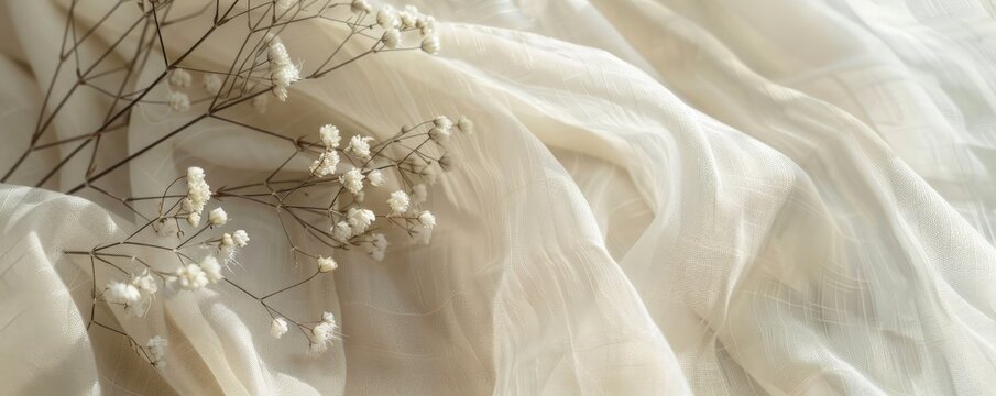 Delicate white flowers on soft white fabric.