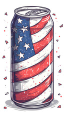 Wall Mural - Patriotic Beer Cans in Cartoon Style with Bold American Flag Design on White Background