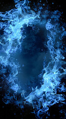 Poster - Fiery Blue Blaze Border Striking Illustration on Black Background