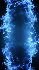 Poster - Intense Blue Fire Border Abstract on Black Background