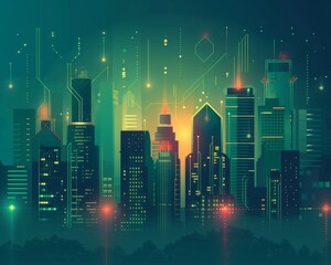 Futuristic  Urban Landscape with Advanced Smart City Technology, abstract graphic, banner design, brochure, pattern design, web, background template