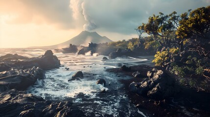 Wall Mural - A volcanic island black image