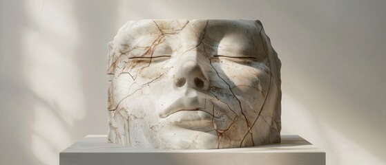 Wall Mural - A serene marble face sculpture showcasing delicate cracks, bathed in soft light, creating a tranquil and artistic ambiance.