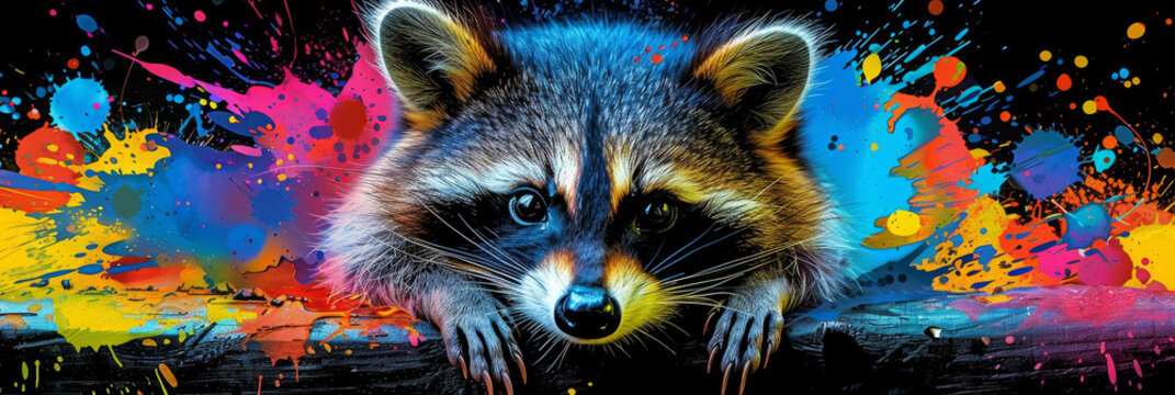 Raccoon in neon colors in a pop art style