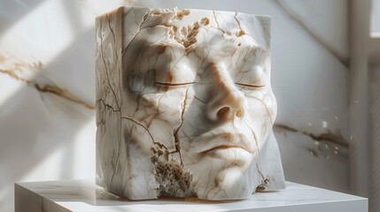 Wall Mural - Close-up of a marble sculpture displaying a serene face, showcasing intricate details and a sense of tranquility.