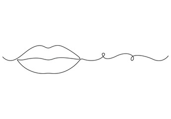 Poster - Continuous single line drawing of mouth and lips. Concept symbol of makeup and lipstick in simple linear style. Mascot icon for posters, cards, banner. Vector illustration 